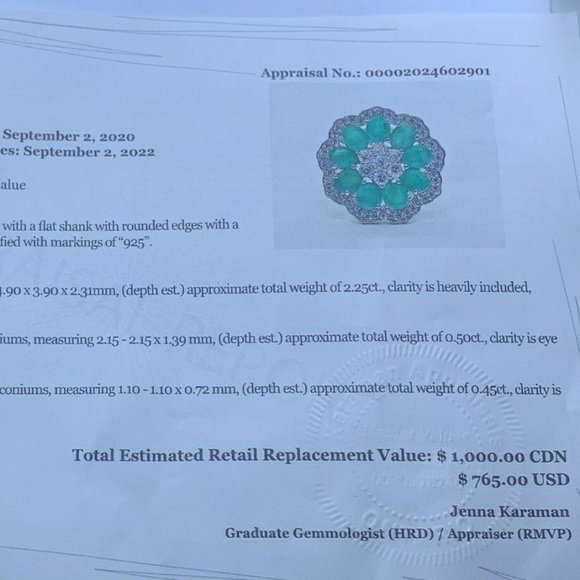 STIRLING SILVER EMERALD RING CUSTOM FLOWER - Picture 9 of 10